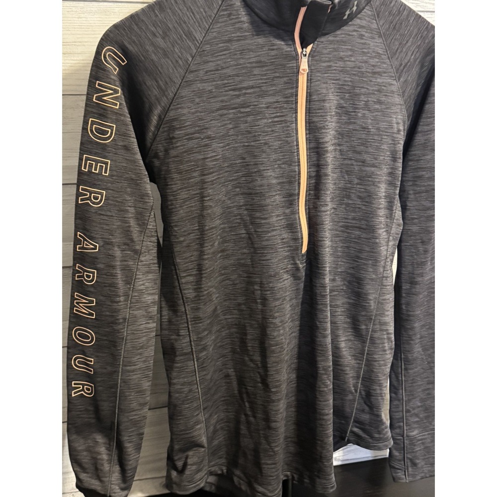 Under Armour Women's ColdGear 1/4 Zip Pullover L Gray Peach Thumb Holes Fitted E